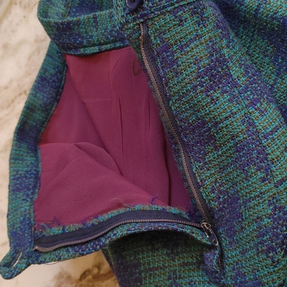 VTG Tailored Woven Wool Skirt XS-S Violet-Blue, Turquoise, Khaki-Green - Picture 11 of 15
